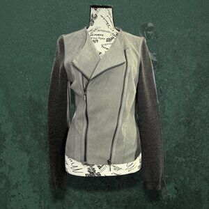 Elie Tahari Lamb Leather Merino Wool Patched Double Zippers Gray Jacket size S